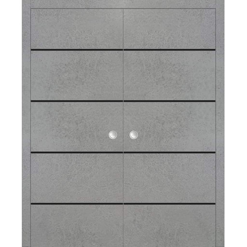 French Double Pocket Doors 36x80 Planum 0015 Concrete with Kit Trims Rail