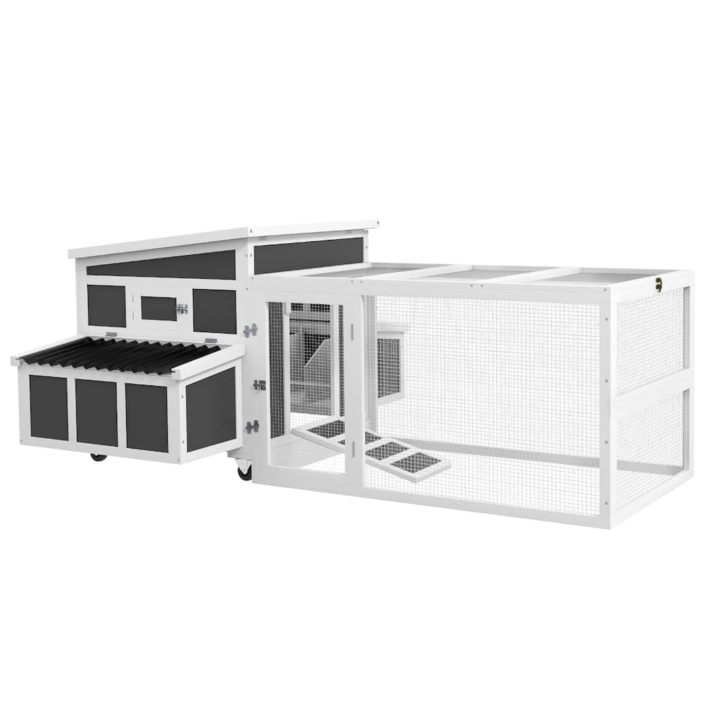 PawHut Wooden Chicken Coop with Nesting Box, Outdoor Poultry Cage Rabbit Hutch with Pull Out Tray, Run, Perches, Ramp, Windows