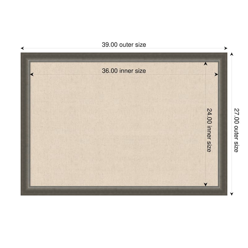 Amanti Art Framed Fabric Pinboard Natural Linen Printed Bulletin Board - Board Size 36 x 24 - Domus Dark Silver