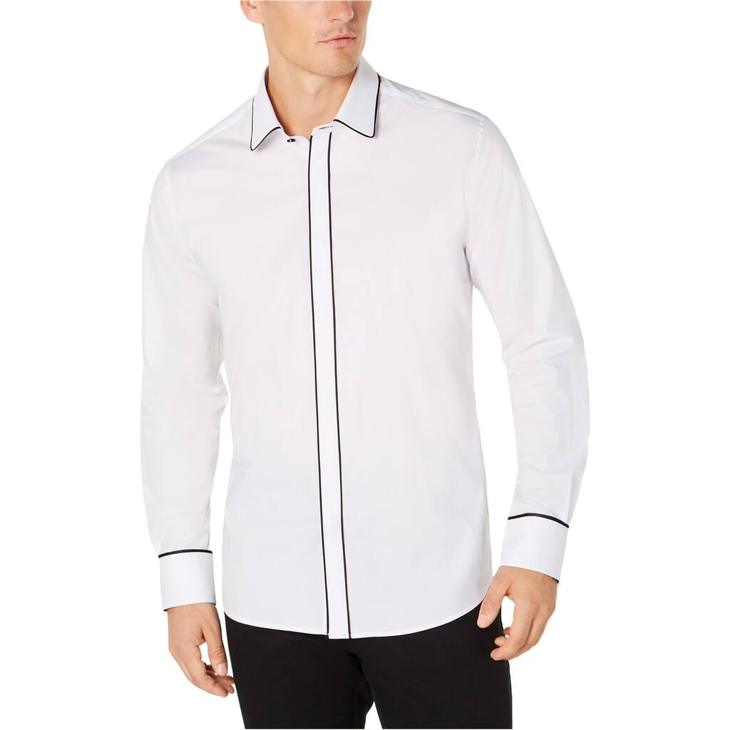 Ryan Seacrest Mens Woven Tuxedo Button Up Shirt, White, Large