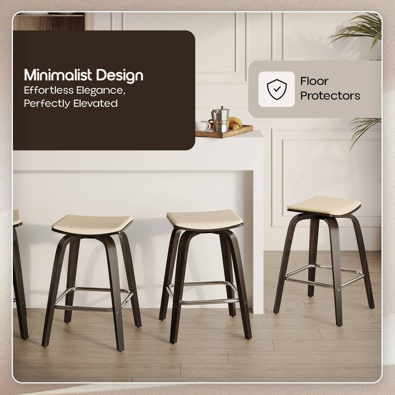 Leather Counter Stool Swivel Square Seat Poplar Wood Frame Iron Foot Rest