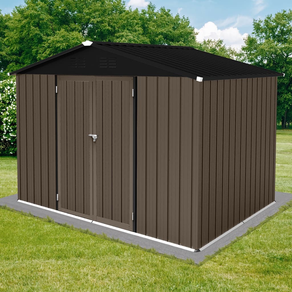 8x6 Ft Metal garden sheds outdoor storage sheds Brown & Black