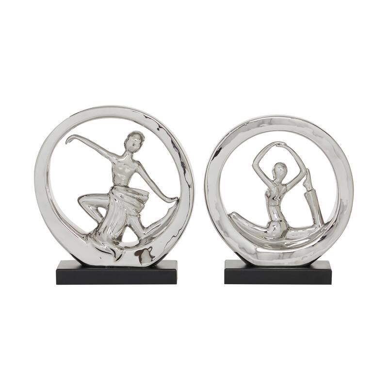 Silver Porcelain Contemporary Sculpture People (Set of 2) - S/2 10.5", 11.25"H