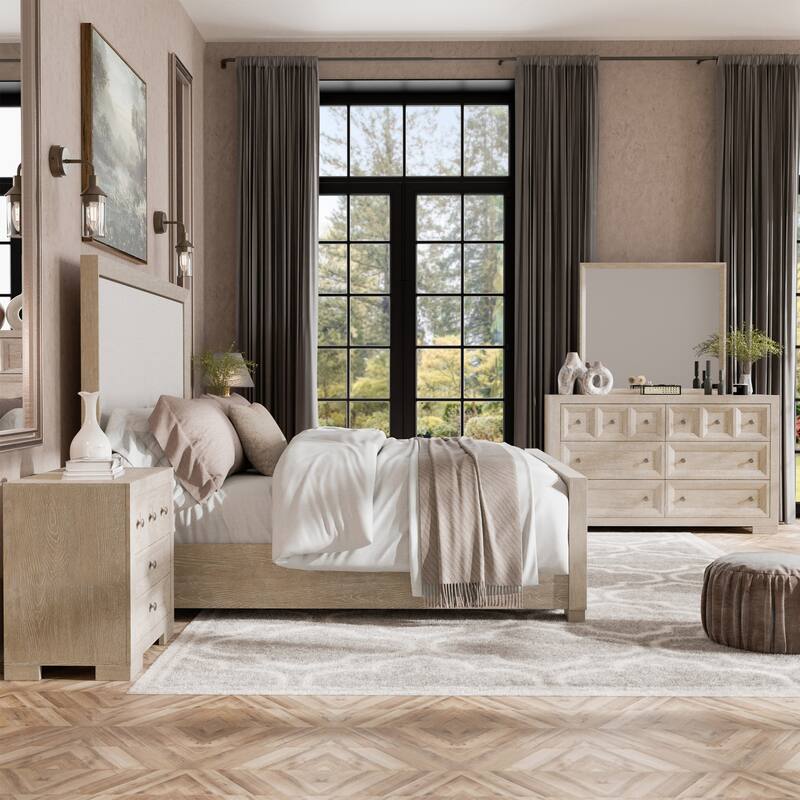 Furniture of America Durem II Modern Classic 5-Piece Solid Wood Panel Bedroom Set with 3-Drawer Nightstand - Tawny - Queen