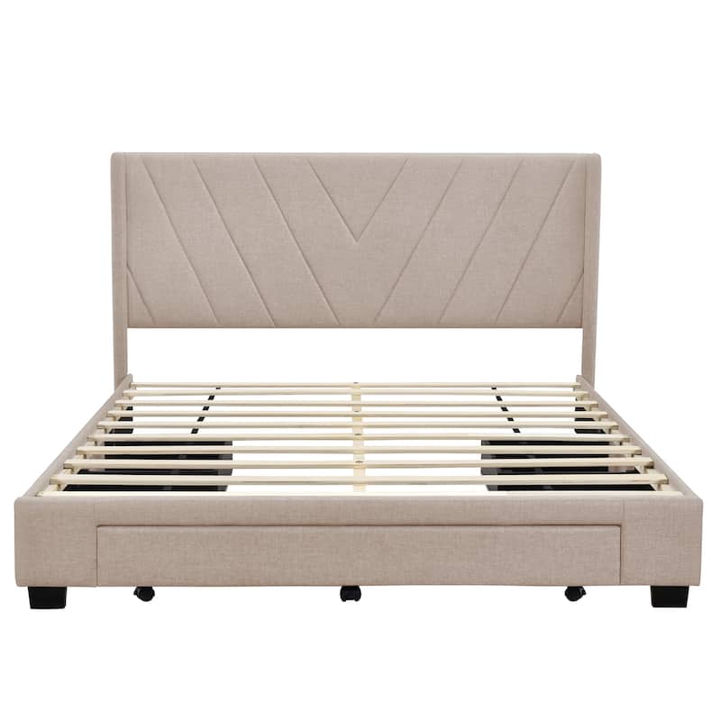 Storage Bed Linen Upholstered Platform Bed with 3 Drawers
