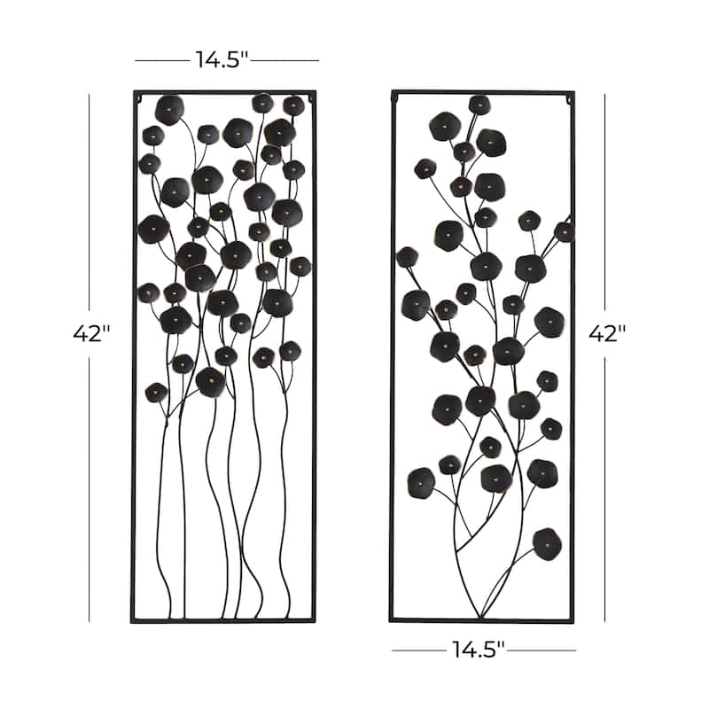 Metal Floral Home Wall Decor with Black Frame - Set of 2 Black - Roche River Decor