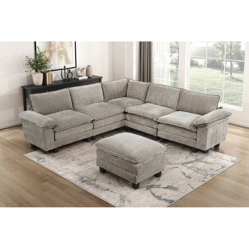 Modern Style Ottoman with Chenille Fabric and Durable Plywood Frame for Contemporary Living Rooms