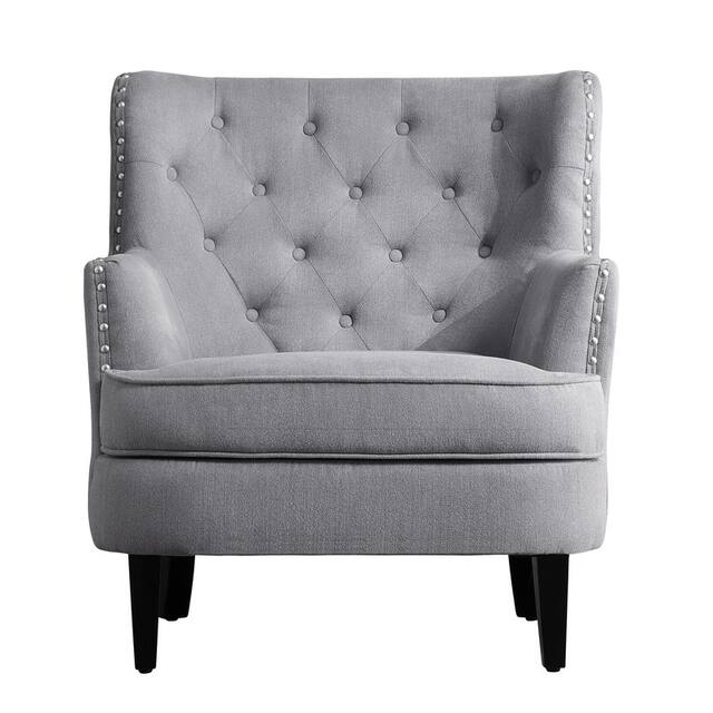 Moser Bay Mignon Velvet / Linen 30'' Wide Tufted Wingback Accent Chair - Grey- Velvet