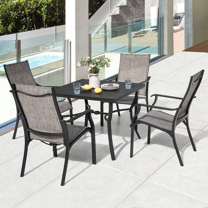 5-Piece Patio Aluminum and Textilene Dining Set with Umbrella Hole