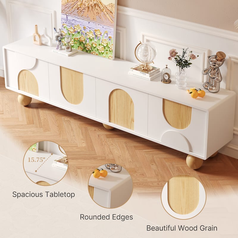 78.74'' Modern White Wood TV Stands with Storages, Mid Century Media Console for Livingroom, Cream White & Natural Wood - 78.74"