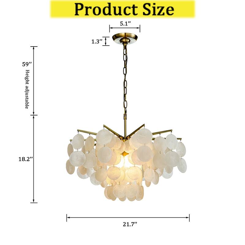 CraftHome Modern Coastal Tier Capiz Shell Chandelier in Antique Gold