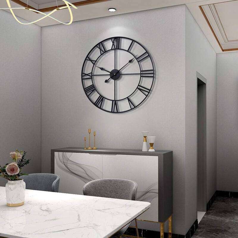 Large Wall Clock, Completely Silent, Non Ticking, Battery-Operated Metal Wall Clock,Rustic Round Modern Wall Decor 24-Inch