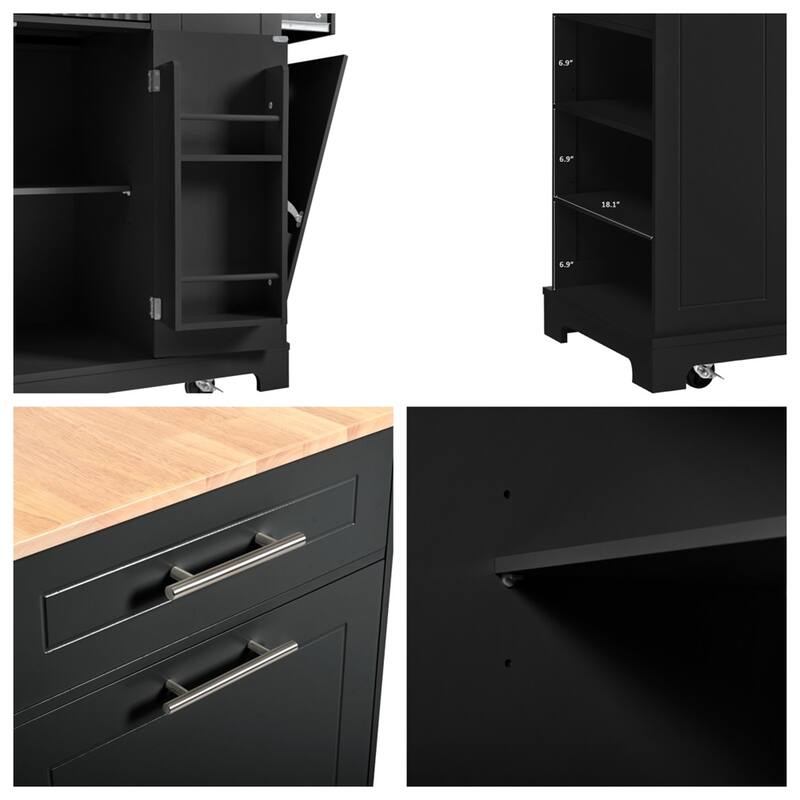 Fluted Kitchen Island with Storage Cabinet,Rolling Kitchen Islands