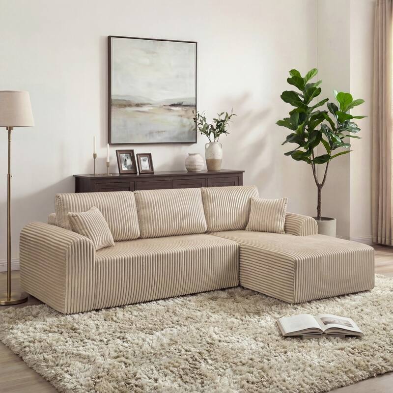109" Cloud Sectional Sofa with Chaise, No Assembly Required - Camel - Left Facing