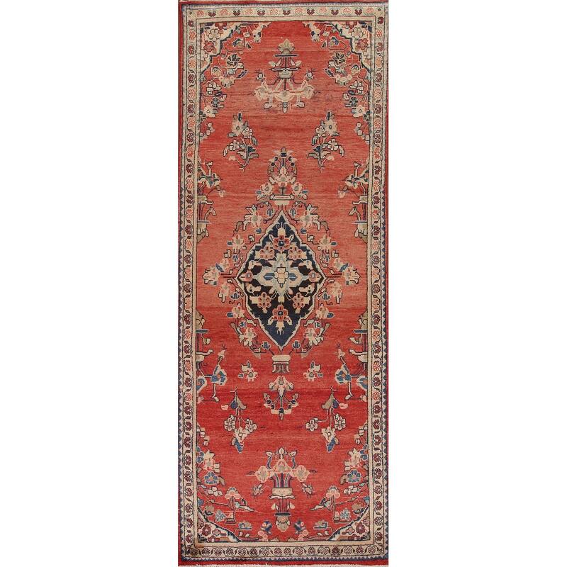 Hand Knotted Oriental 100% Wool Carpet Traditional Floral Red Mahal Runner Rug - 10' 3'' X 3' 4''
