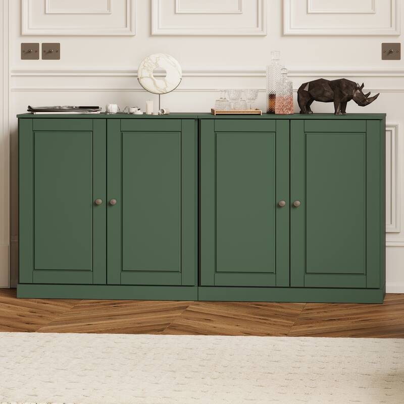Palace Imports Solid Wood Sideboard, Raised Panel Doors, Adjustable Shelves - Green