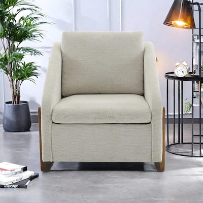 Chenille Fabric Modern Armchair with Wooden Side Frame, Cushioned Seat and Backrest, and Golden Nailhead Trim