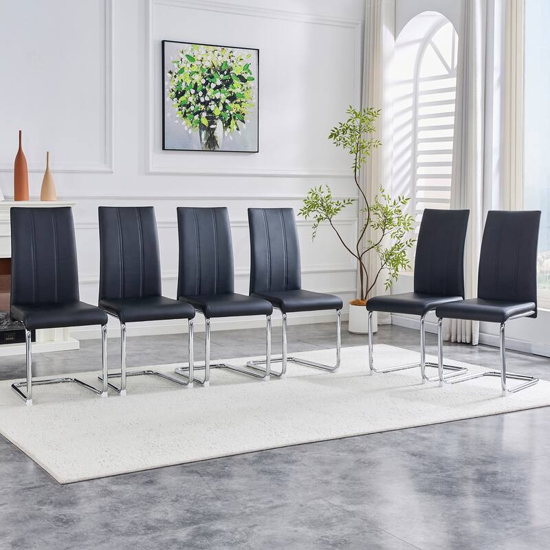 2-Pack PU Upholstered Dining Chairs - Modern High-Back Side Chairs with Sturdy Chrome-Plated Iron Tube Legs for Dining Room