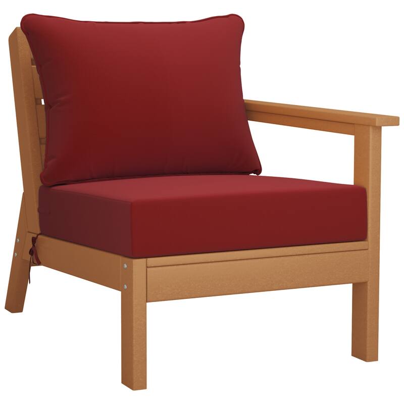 Birchwood All Weather HDPE Outdoor Patio Deep Seating Teak Right Arm Facing Chair With Cushions (1-Piece)