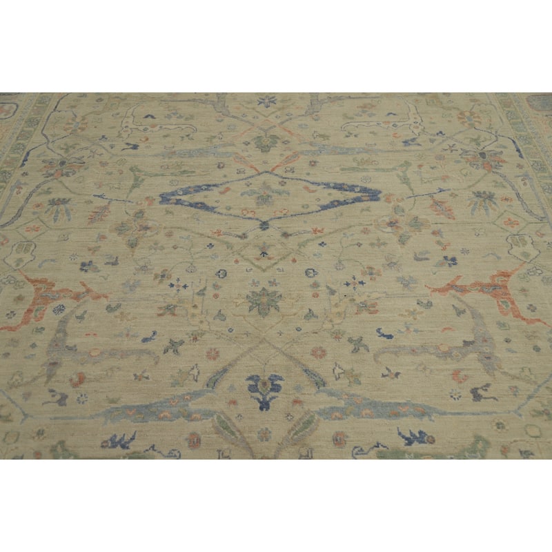 Hand Knotted Oriental 100% Wool Carpet Traditional All-Over Beige & Ivories Ziegler Area Rug - 9' 11'' X 8' 1''
