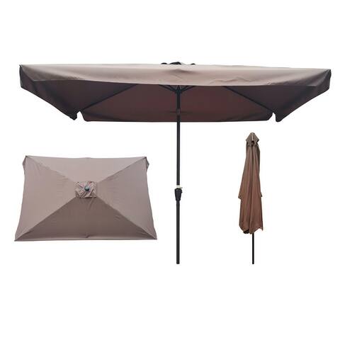 Modern 10 x 6.5ft Rectangular Patio Umbrella Outdoor Market Umbrellas with Sturdy Construction, Crank and Push Button Tilt