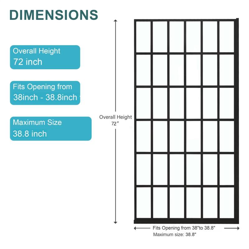 Single Panel Framed Fixed Shower Door in Matte Black