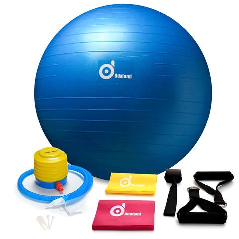 ODOLAND 10-IN-1 Yoga Ball Kit w/ Exercise Ball Resistance Bands Handles Door Anchor - SIZE
