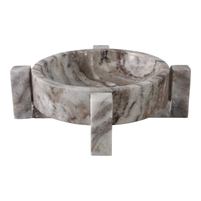 Stone Marble Bowl Sleek Sculptural Base and Modern Decorative Design - 10" x 10" x 3" - Tan - 10" x 10" x 3"