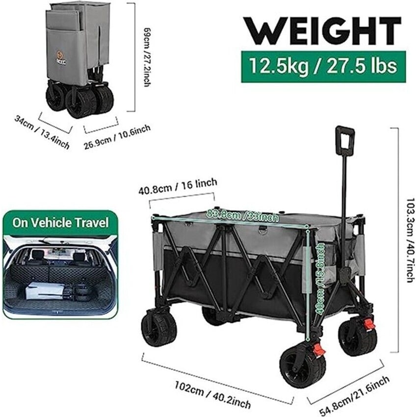 Collapsible Folding Wagon Outdoor Utility Wagon Garden Cart Heavy Duty for 440LBS Big Wheel for Sand All Terrain Wheels Multi