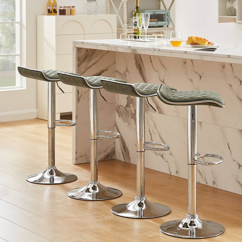 VECELO Barstools Adjustable Height Faux Leather Backless Modern Swivel Bar Stools (Set of 2)-Five colors
