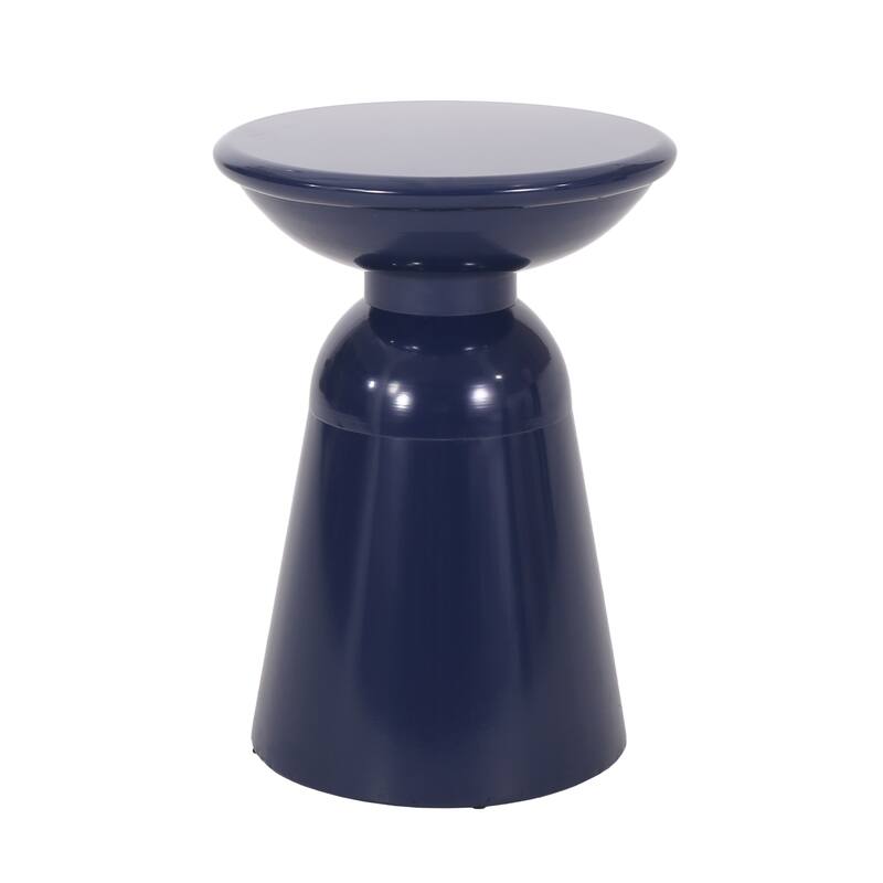 Suma Outdoor End Table, Round 15 Inch Top, Pedestal Base, Blue Iron