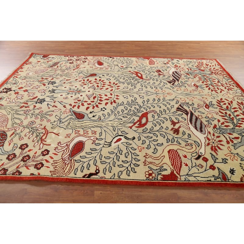 Animals Design Ziegler Area Rug Handmade Wool Carpet - 7'10" x 9'9"