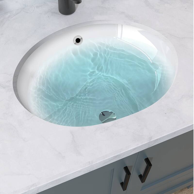 17" Oval Vitreous China Undermount Bathroom Sink With Overflow (2 Pack) - 17" Oval Undermount Bathroom Sink(2 Pack)