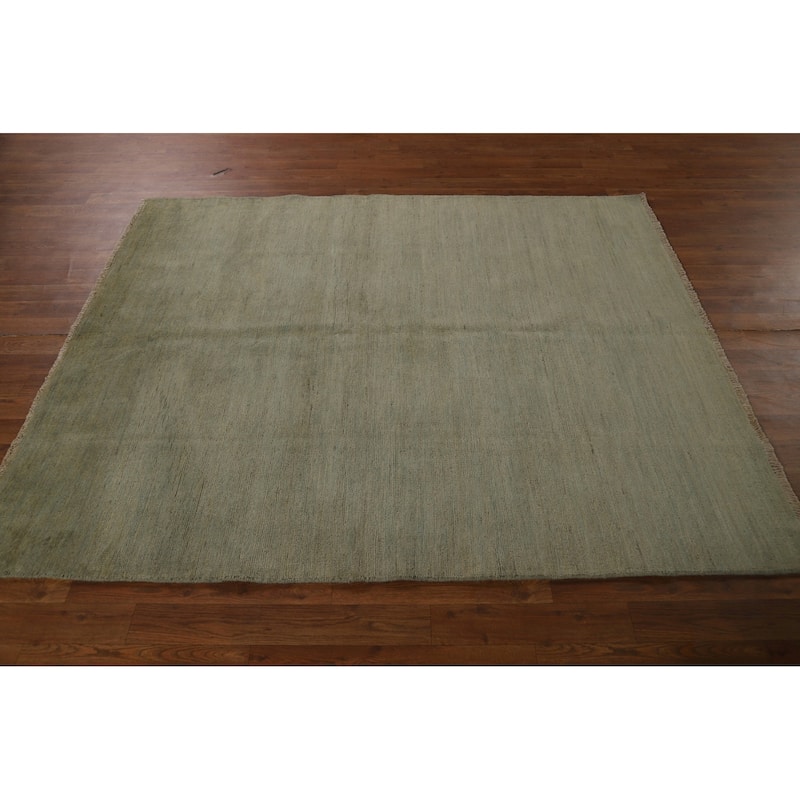 Green Solid Gabbeh Modern Area Rug Hand-Knotted Wool Carpet - 5'2" x 6'2"