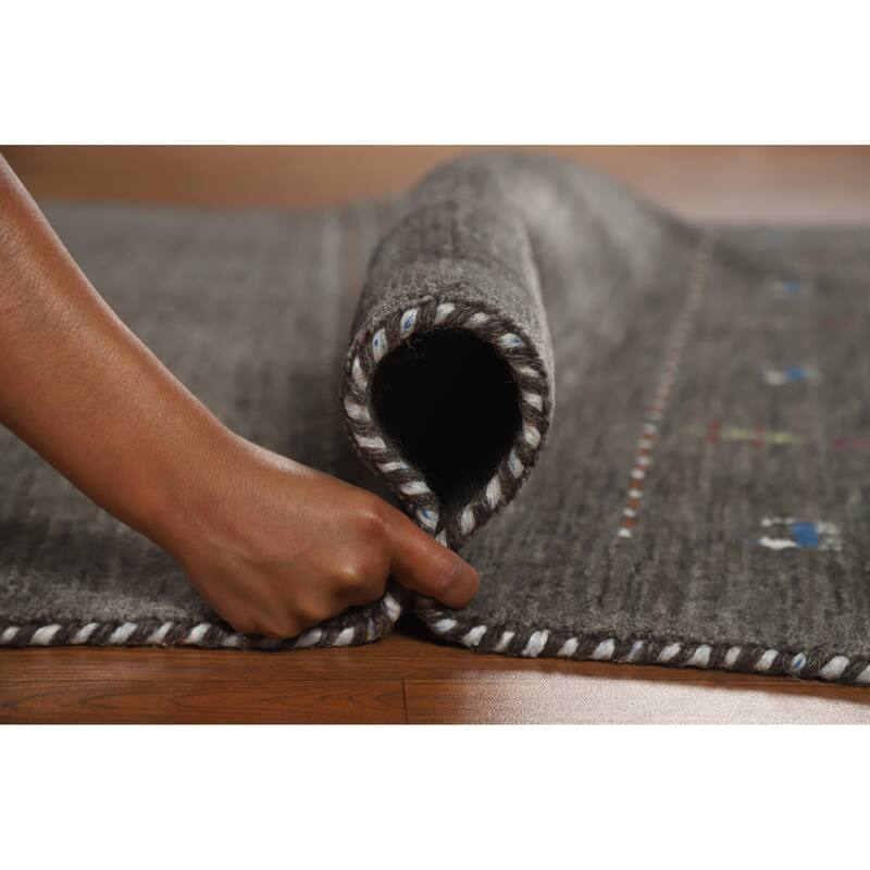 Tribal Gabbeh Indian Area Rug Hand-Knotted Grey Modern Wool Carpet - 5'0" x 7'8"