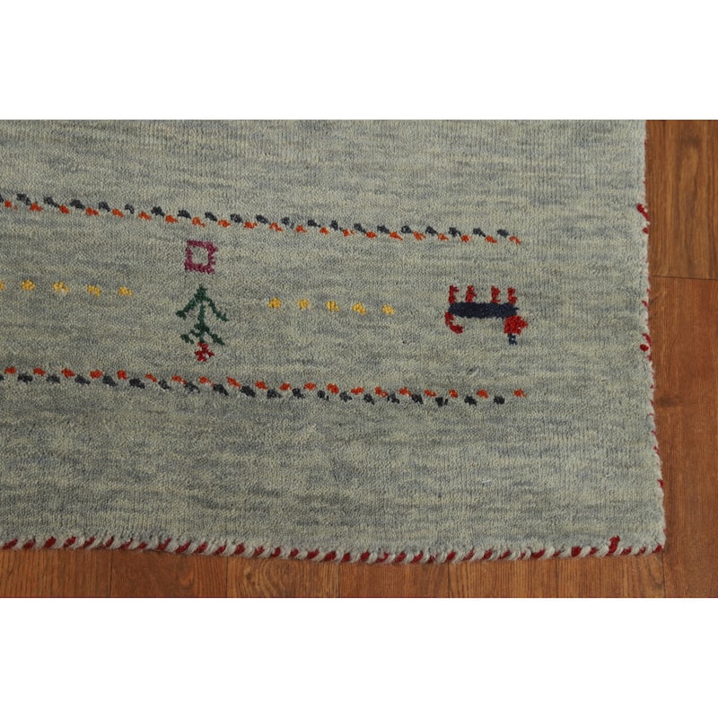 Hand Knotted Oriental 100% Wool Carpet Tribal Animal Pictorial Green Gabbeh Area Rug - 5' 10'' X 4' 0''