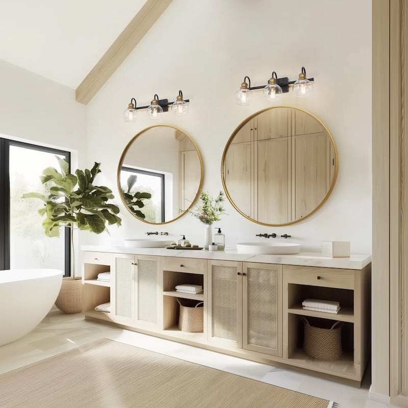 Modern Farmhouse 3-Light Black Gold Bathroom Vanity Light Globe Glass Wall Sconces