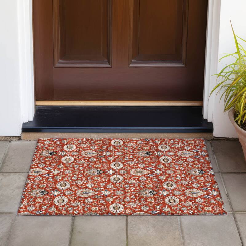 Machine Washable Indoor/Outdoor Traditional Persian Chantille Rug - Red - 1'8" x 2'6"