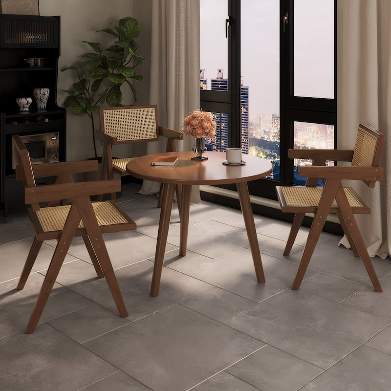 Mid-Century Modern Dining Chairs (Set of 2)‌ – Rattan-Accent Armchairs for Indoor/Outdoor Use in Living Room, Dining Room .