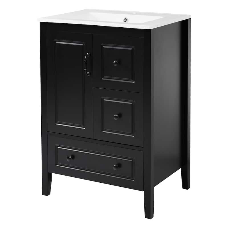 Roomfitters Bathroom Vanity with Sink, Single Cabinet with Soft-closing Door and Three Soft-closing Drawers, Retro Handles