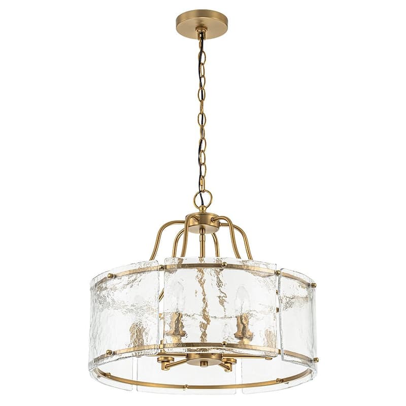 Modern 6-Light Clear Rippled Glass Lantern Pendant For Kitchen Island
