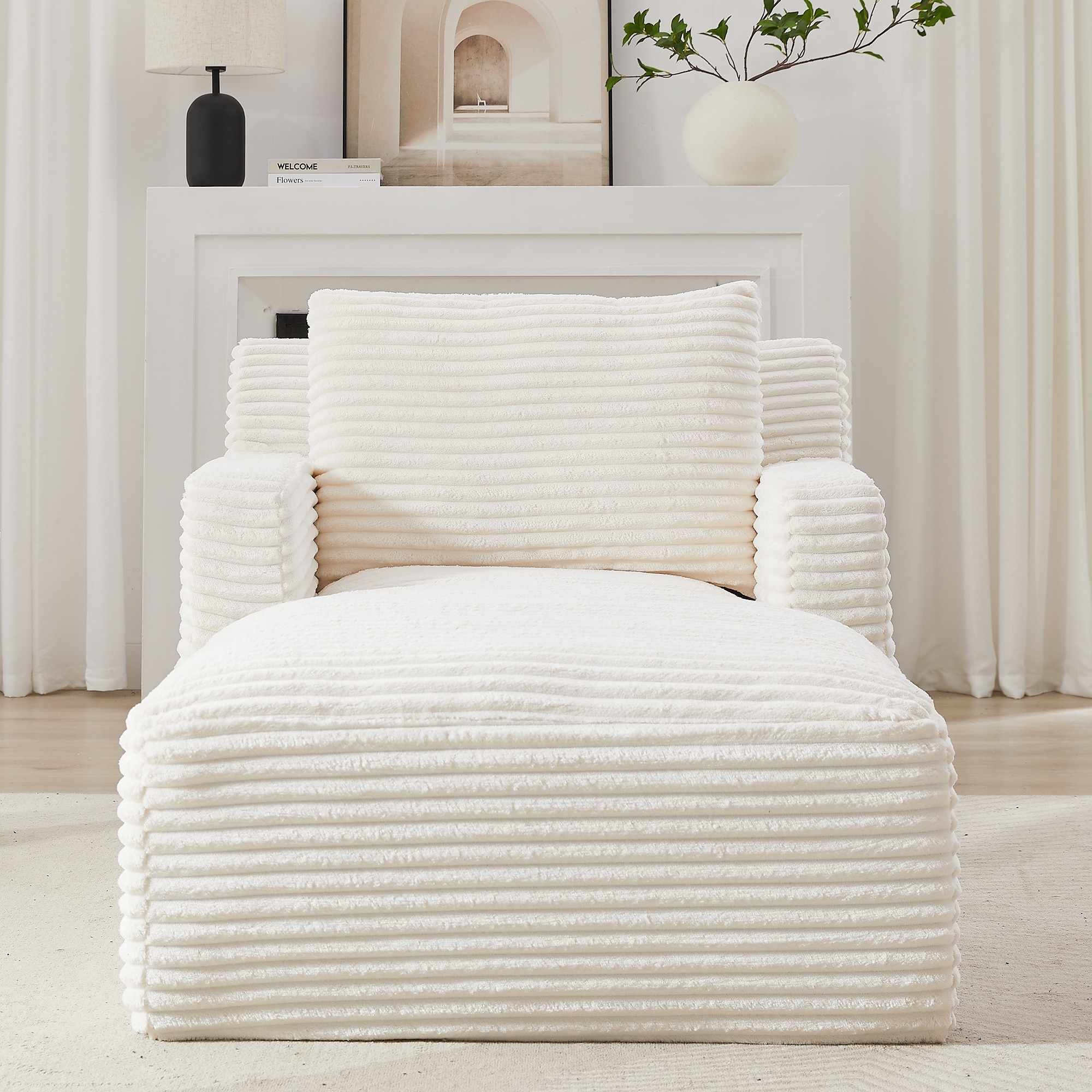 Indoor Single Chaise Sofa, Modern Corduroy Upholstery, No Assembly Required, Comfy Sleeper for Living Room, Office