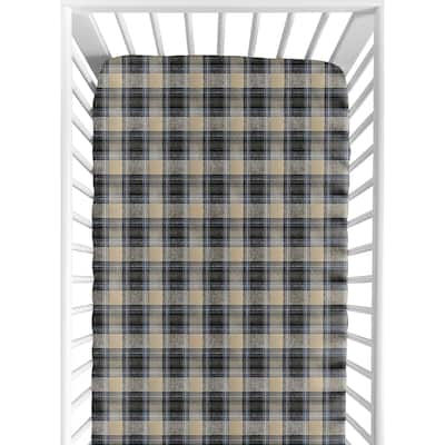 Sweet Jojo Designs Blue and Tan Woodland Plaid Flannel Rustic Patch Collection Fitted Crib Sheet