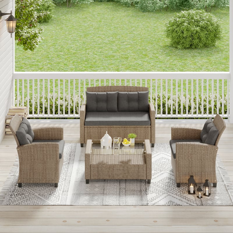 Corvus Armitage 4-piece Outdoor Resin Wicker Chat Set with Cushions
