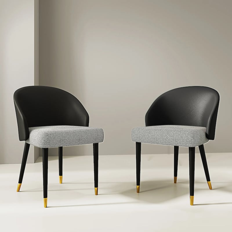 Modern Faux Leather and Fabric Upholstered Back Armchair Dining Chair (Set of 2)