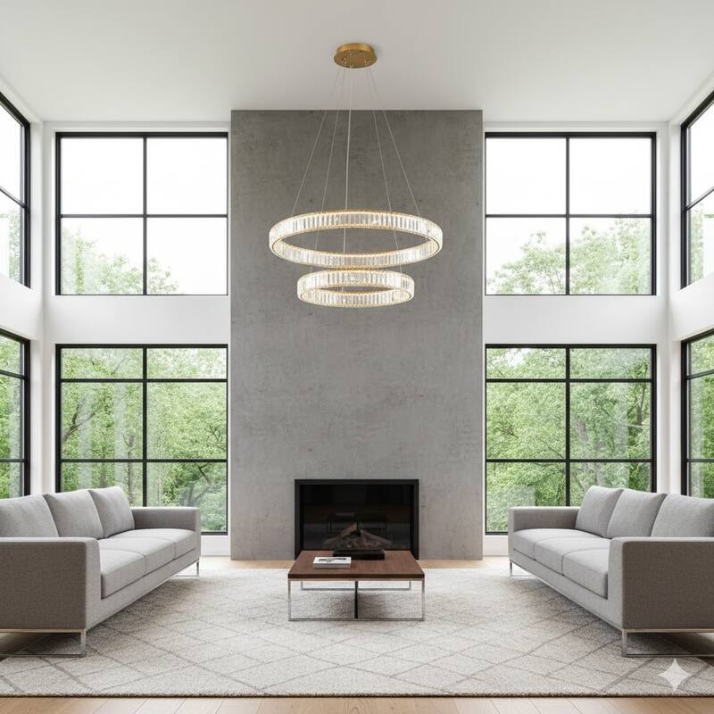 LED Gold 2 Tier Halo Ring Chandelier