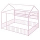 preview thumbnail 3 of 70, Full Size Metal House Bed Frame with Built-In Grid Shelves, Playful Canopy Design and Space-Saving Storage