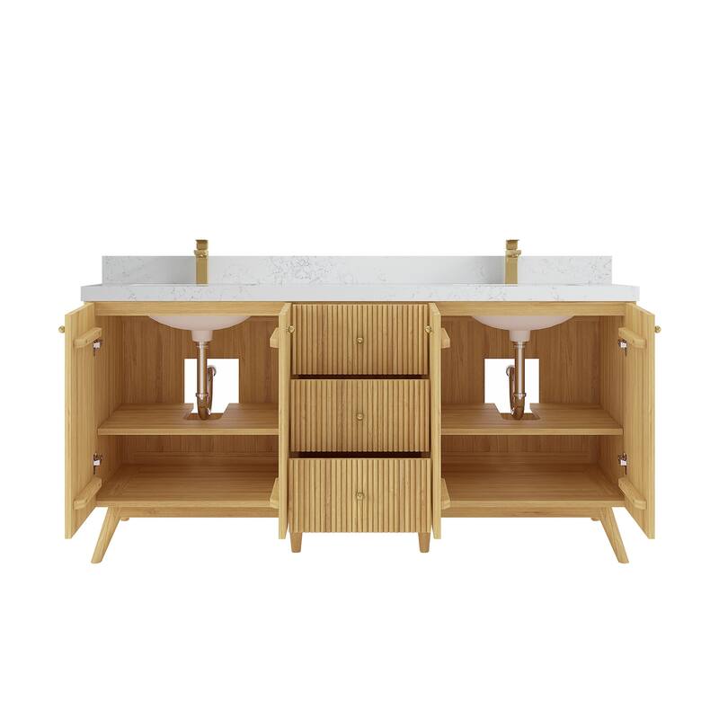 Willow Collections 72 in. W x 22 in. D Pasadena Solid Teak Double Sink Bathroom Vanity with Countertop