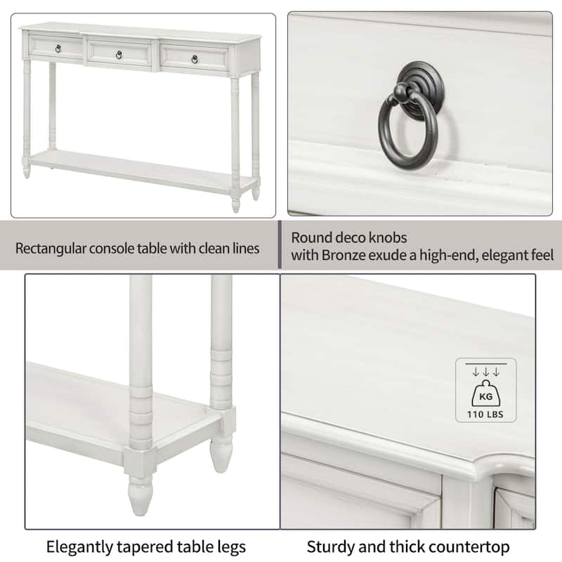Console Table Sofa Table with Drawers for Entryway with Projecting Drawers and Long Shelf - N/A