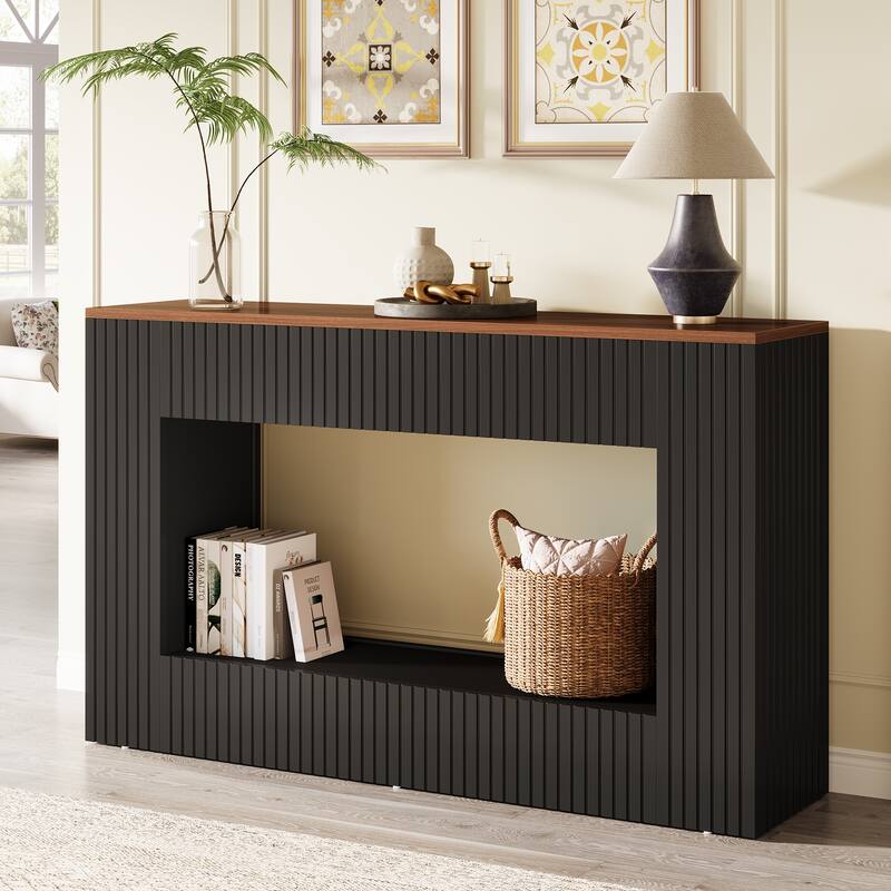 55-Inch Modern Console Table with Storage, 2-Tier Narrow Long Sofa Table Behind Couch Table for Entryway